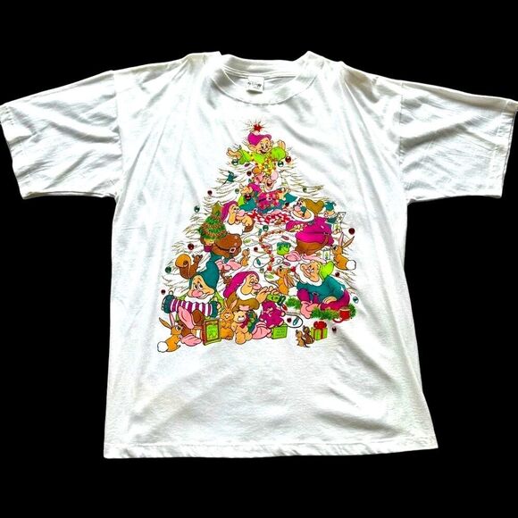 VTG Disney Store Snow White And The Seven Dwarfs Christmas Single Stich T-Shirt - Picture 2 of 10